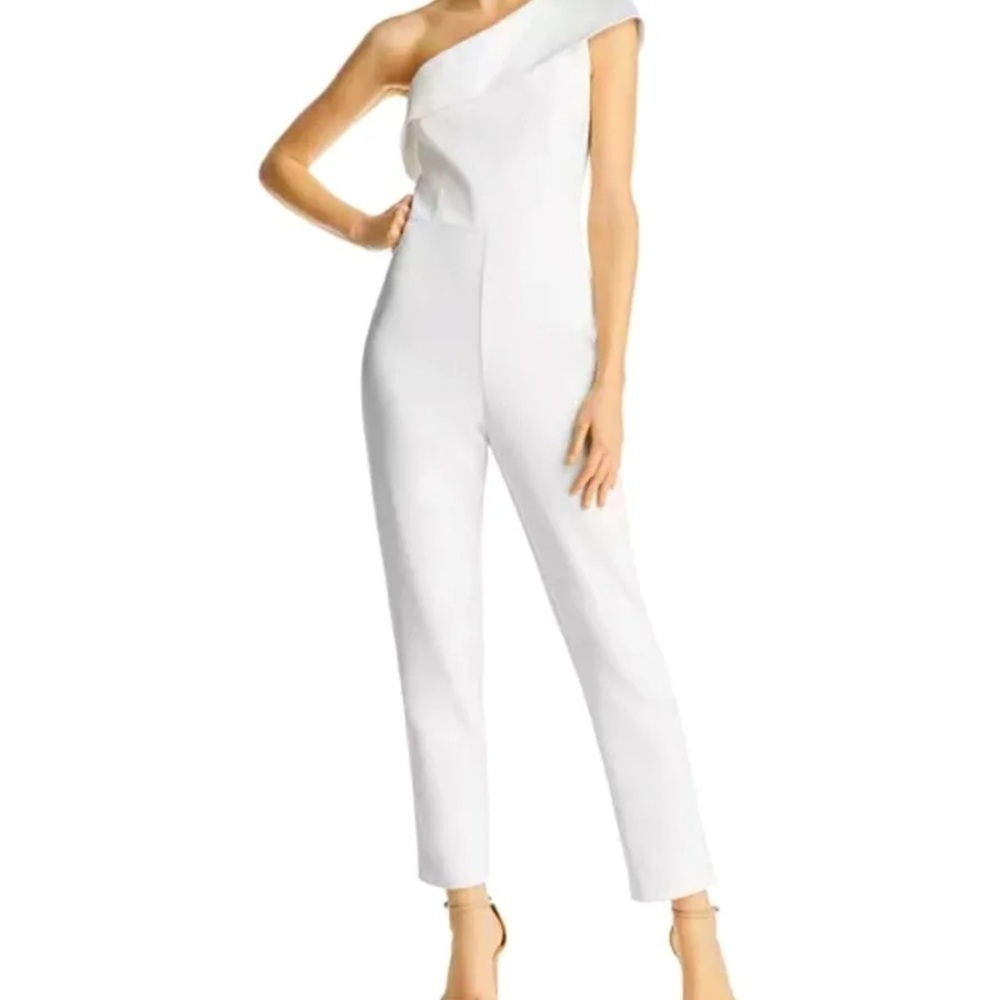 Adrianna Papell Ivory One Shoulder Jump Suit